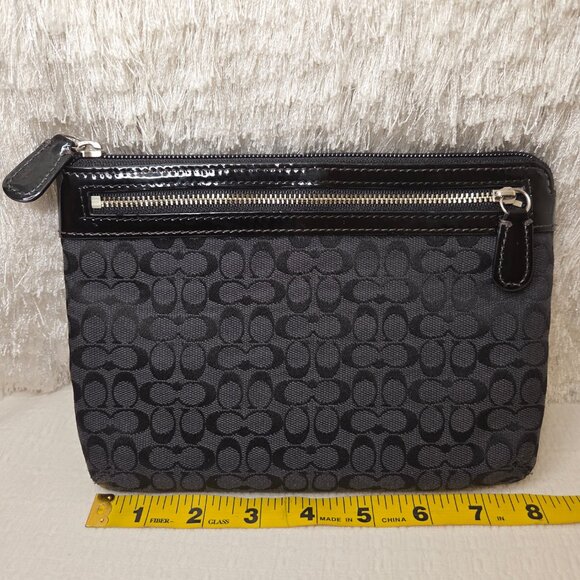 Coach Signature Canvas LG Chubby Black Patent Trim Zip-Top Pouch - Picture 5 of 6